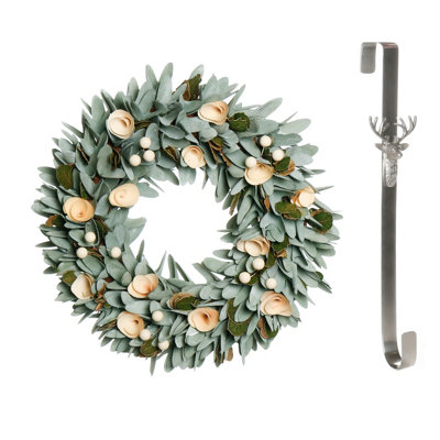 Dibor 35Cm Crocus And Berry Front Door Christmas Wreath With Stag Wreath Hanger from B&Q