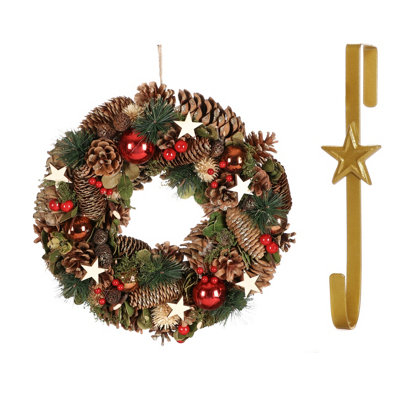 Dibor 36Cm Baubles And Stars Front Door Christmas Wreath With Star Wreath Hanger from B&Q