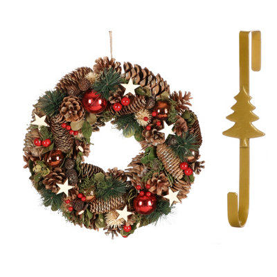 Dibor 36Cm Baubles And Stars Front Door Christmas Wreath With Tree Wreath Hanger from B&Q