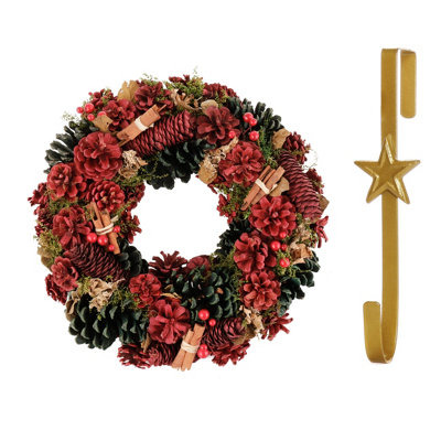 Dibor 36Cm Cinnamon Pine Front Door Christmas Wreath With Star Wreath Hanger from B&Q