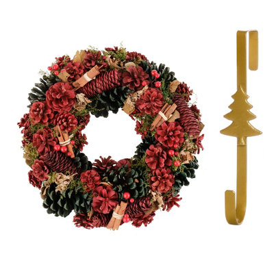 Dibor 36Cm Cinnamon Pine Front Door Christmas Wreath With Tree Wreath Hanger from B&Q