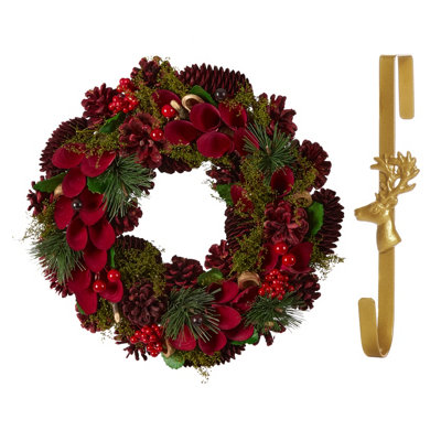 Dibor 30Cm Cluster Berries Front Door Christmas Wreath With Deer Wreath Hanger from B&Q
