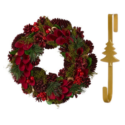 Dibor 30Cm Cluster Berries Front Door Christmas Wreath With Tree Wreath Hanger from B&Q