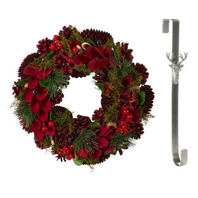 Dibor 30Cm Cluster Berries Front Door Christmas Wreath With Stag Wreath Hanger from B&Q