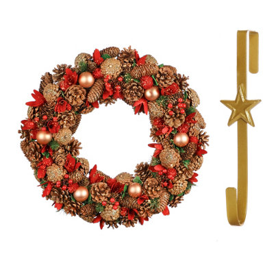 Dibor 50Cm Giant Canterbury Front Door Christmas Wreath With Star Wreath Hanger from B&Q