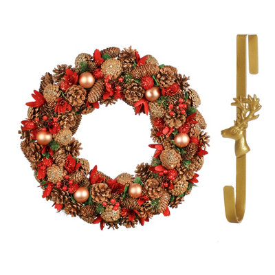 Dibor 50Cm Giant Canterbury Front Door Christmas Wreath With Deer Wreath Hanger from B&Q