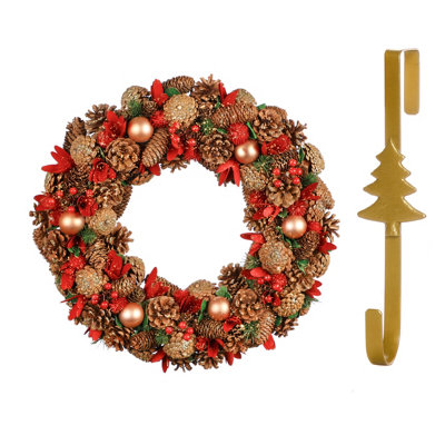 Dibor 50Cm Giant Canterbury Front Door Christmas Wreath With Tree Wreath Hanger from B&Q