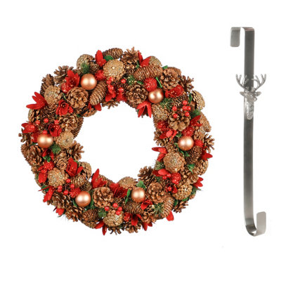 Dibor 50Cm Giant Canterbury Front Door Christmas Wreath With Stag Wreath Hanger from B&Q