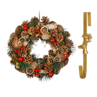 Dibor 38Cm Citrus Spice Front Door Christmas Wreath With Deer Wreath Hanger from B&Q