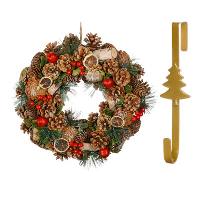 Dibor 38Cm Citrus Spice Front Door Christmas Wreath With Tree Wreath Hanger from B&Q