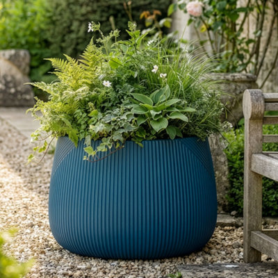 Dibor Blue Large Fibreclay Symmetry Stripe Summer Outdoor Planter Plant Pot H37 X Dia55Cm from B&Q