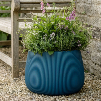 Dibor Blue Medium Fibreclay Symmetry Stripe Summer Outdoor Planter Plant Pot H29 X Dia42Cm from B&Q