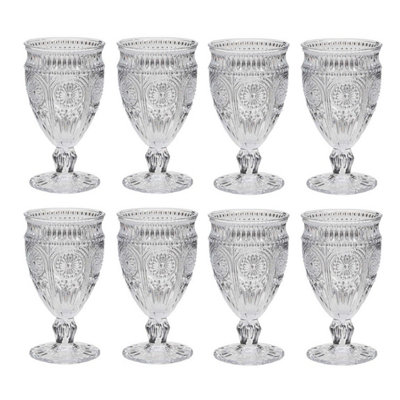 Dibor Set Of 8 Vintage Luxury Embossed Glass Wine Goblets Wedding Decor Glasses 350Ml from B&Q