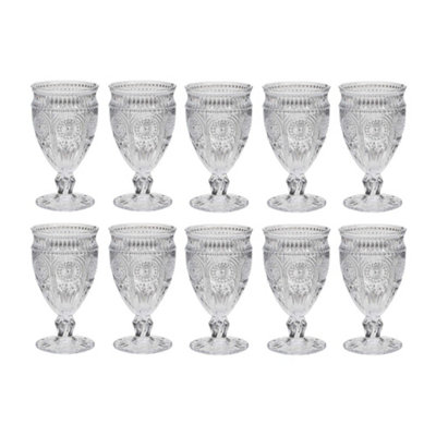 Dibor Set Of 10 Vintage Luxury Embossed Glass Wine Goblets Wedding Decor Glasses 350Ml from B&Q