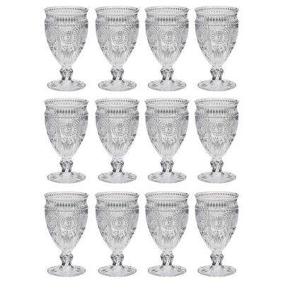 Dibor Set Of 12 Vintage Luxury Embossed Glass Wine Goblets Wedding Decor Glasses 350Ml from B&Q