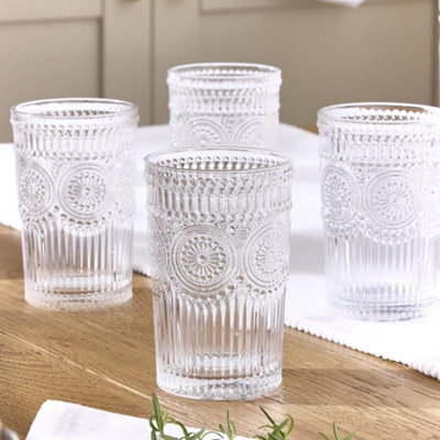 Dibor Set Of 2 Vintage Luxury Embossed Glass Highball Tumblers Wedding Decor Glasses 355Ml from B&Q