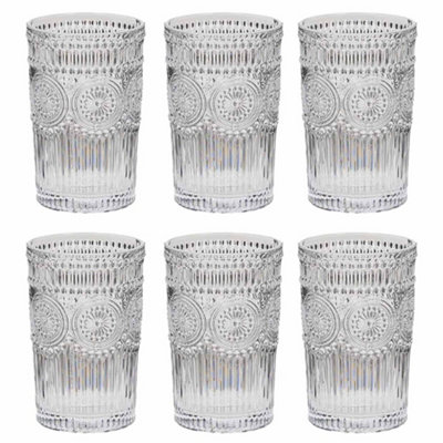 Dibor Set Of 6 Vintage Luxury Embossed Glass Highball Tumblers Wedding Decor Glasses 355Ml from B&Q