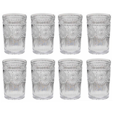 Dibor Set Of 8 Vintage Luxury Embossed Glass Highball Tumblers Wedding Decor Glasses 355Ml from B&Q