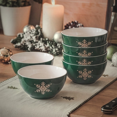 B&Q -  Set Of 6 Winter Snowflake Bowls Christmas Crockery Dinnerware Stoneware Bowls 14.2Cm