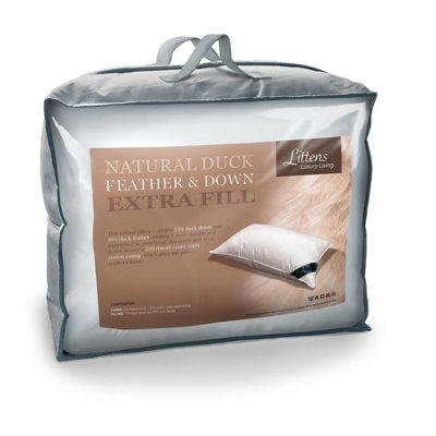 Littens Extra Fill Duck Feather & Down Pillow230Tc CottonSide Sleeper 48Cm X 74Cm from B&Q