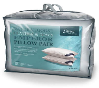 Littens Pair Emperor Size Goose Feather & Down PillowsCotton 50Cm X 100Cm (20" X 40") from B&Q