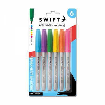 Pack of 6 Assorted Coloured Permanent Markers - Image 3
