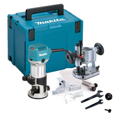 Makita Rt0702Cx4 240V 1/4" Router Laminate Trimmer With Guide Plunge Base Makpac from B&Q