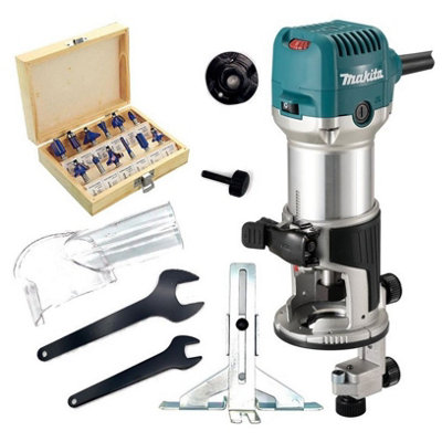 Makita Rt0702Cx4 1/4" Router / Laminate Trimmer With Trimmer Guide 240V + Set from B&Q