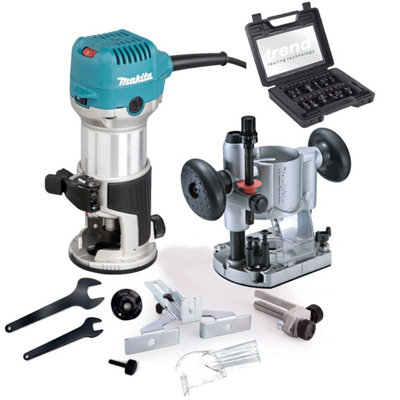 Makita Rt0702Cx4 240V 1/4" Router Laminate Trimmer Guide Plunge Base + Trend Set from B&Q