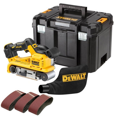 Dewalt 18V Dcw220Nt Cordless Brushless Xr Belt Sander 75mm  + Tstak + 3 Sheets from B&Q
