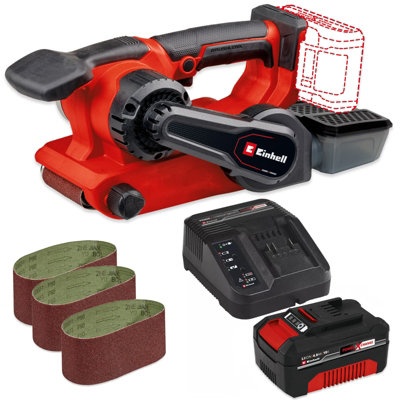 Einhell Power X-Change Cordless Belt Sander Tp-Bs 18/457+ 4Ah Charging Kit from B&Q