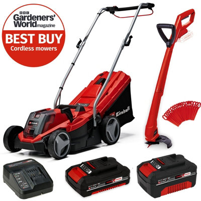 Einhell Cordless 18V Lawnmower 33Cm Cut Brushless + Grass Trimmer 2X Batteries from B&Q