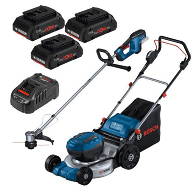 Bosch Gra 18V2-46 Cordless Lawn Mower + Bosch Brushless Strimmer + 4Ah Kit from B&Q
