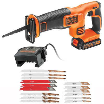 Black+Decker Black And Decker 18V Cordless Reciprocating Saw Bdcr18 1 X 1.5Ah + X15 Blades from B&Q