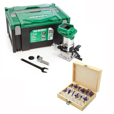 Hikoki 1/4" Router M1808Daj2Z 18V Brushless Laminate Trimmer Bare Unit + Bit Set from B&Q