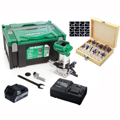 Hikoki 18V 1/4In Cordless Router Trimmer 1 X 5.0Ah Li-Ion + Bit Set M1808Dajpz from B&Q