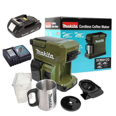 Makita 18V Olive Lxt Cordless Coffee Maker Machine + 1.5Ah Battery And Charger Green