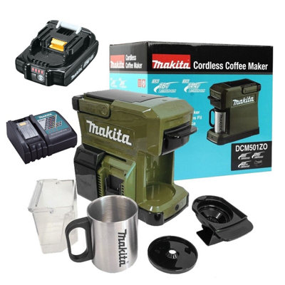 Makita 18V Olive Lxt Cordless Coffee Maker Machine + 2.0Ah Battery And Charger Green