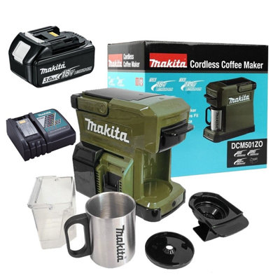 Makita 18V Olive Lxt Cordless Coffee Maker Machine + 3.0Ah Battery And Charger Green