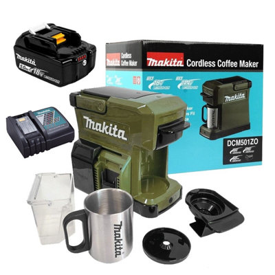 Makita 18V Olive Lxt Cordless Coffee Maker Machine + 5.0Ah Battery And Charger Green