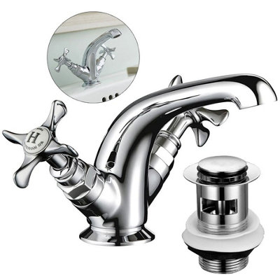 Mira Virtue Victorian Traditional Monobloc Basin Tap Chrome Crosshead + Waste from B&Q