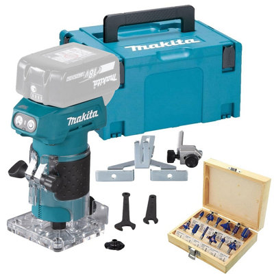 Makita Drt52zj 18V Lxt Cordless Brushless Laminate Router Trimmer + 12Pc Set