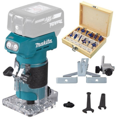 Makita Drt52Z 18V Lxt Cordless Brushless Laminate Router Trimmer + 12Pc Set