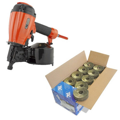 B&Q -  Fcn55V Pneumatic Coil 57mm Air Framing Nailer + 14,400 2.1 X 40mm Nails
