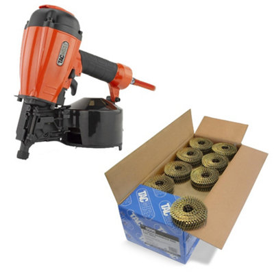B&Q -  Fcn55V Coil 57mm Air Framing Nailer + 14,400 2.1 X 40mm Galvanised Nails