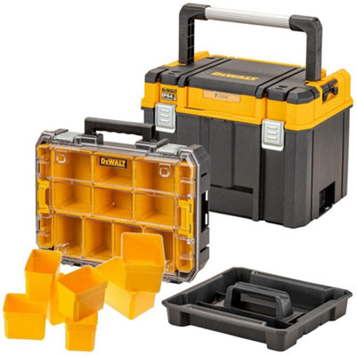 Dewalt Deep Tstak 2.0 Organiser Storage Box + 10Pc Organiser Case + Tote Tray from B&Q