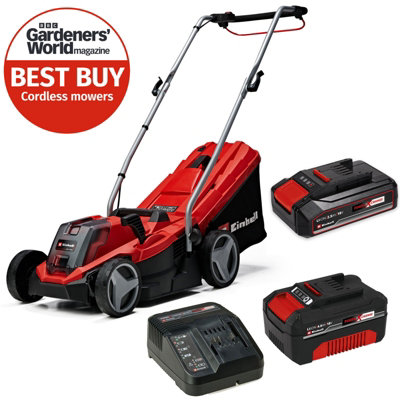 Einhell 33Cm Cordless Lawnmower 18V Rotary Pxc 4Ah + 2.5Ah Batteries And Charger 30L Grass Box Brushless Ge-Cm 18/33 Li Kit from B&Q