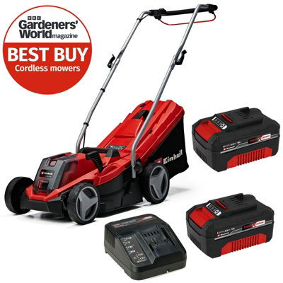 Einhell 33Cm Cordless Lawnmower 18V Rotary Pxc 4Ah + 2.5Ah Batteries And Charger 30L Grass Box Brushless Ge-Cm 18/33 Li Kit from B&Q
