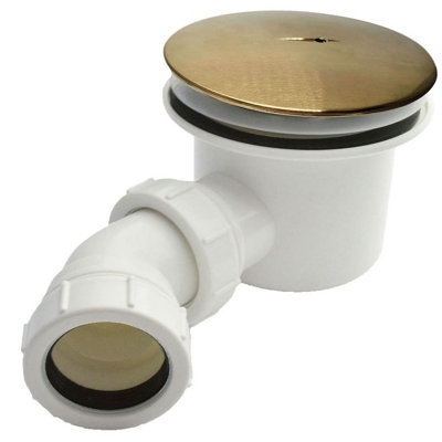 Buyaparcel Brushed Brass 90mm Shower Waste Rapid Fast Flow Domed Top Finish Trap Tray from B&Q