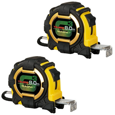 X2 Tajima 8M G Lock Magnetic Tape Measure Extra Wide 27mm Blade Tag3M780Mt from B&Q